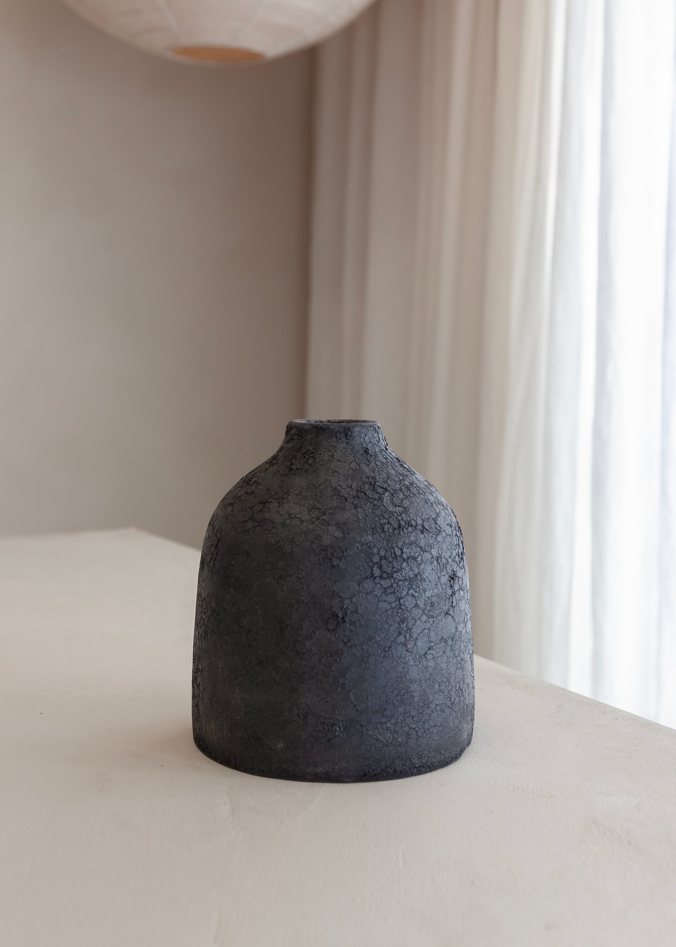 Earthenware Small Short Vessel / Aged Black
