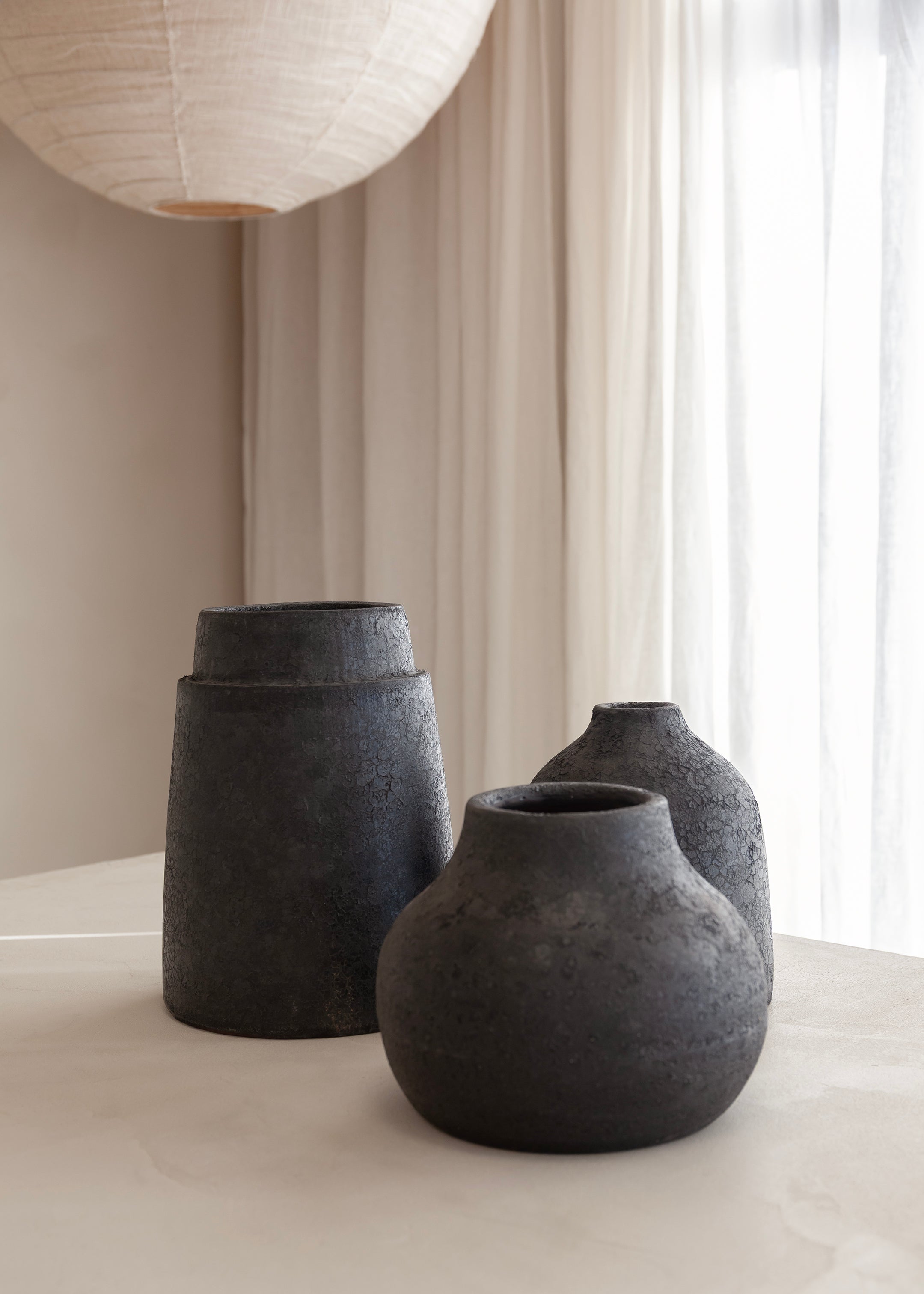 Earthenware Tapered Vessel / Aged Black