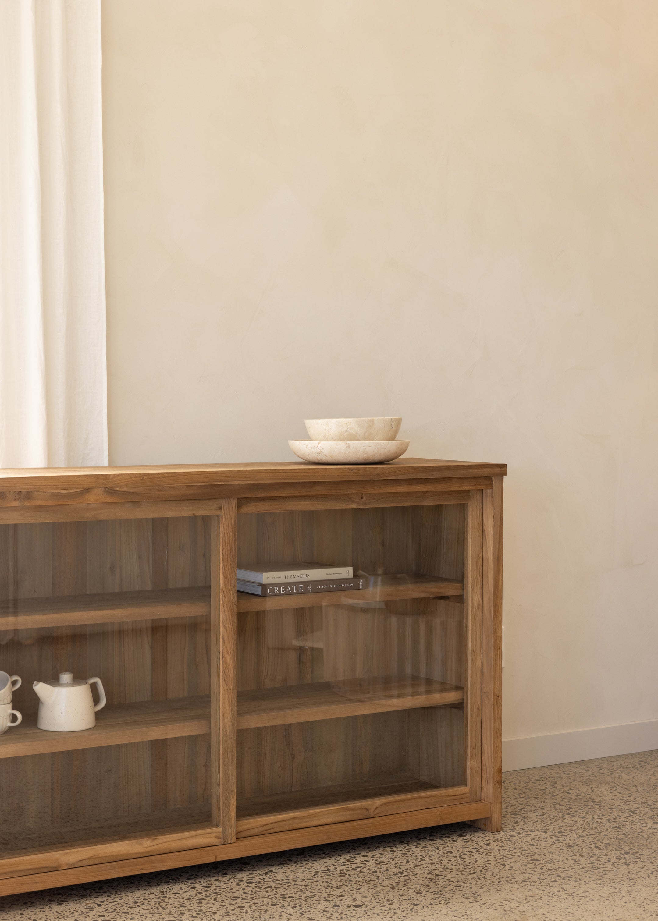 Mabo Glass Door Teak Cabinet