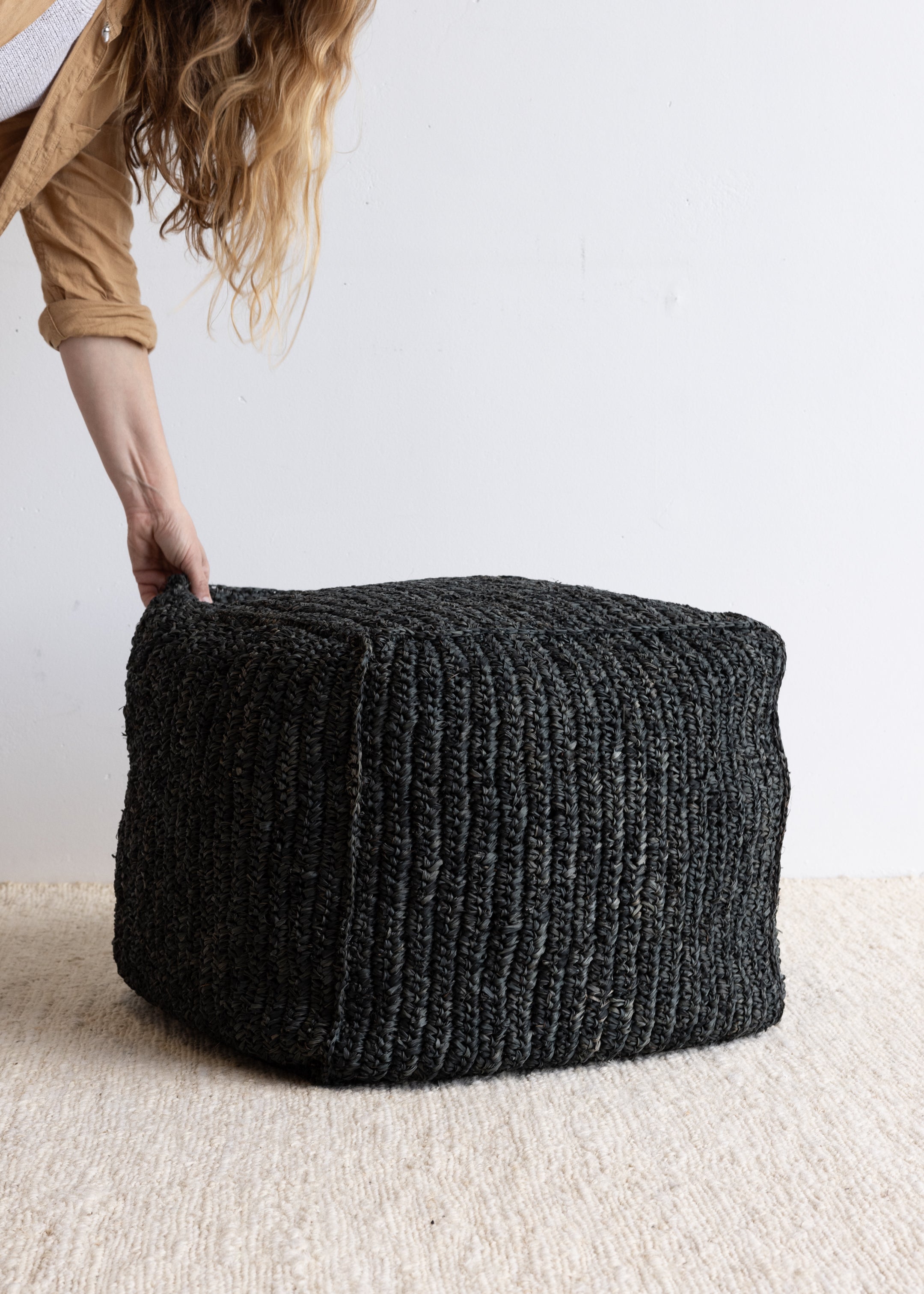 Sisal Square Pouf 45cm / Black