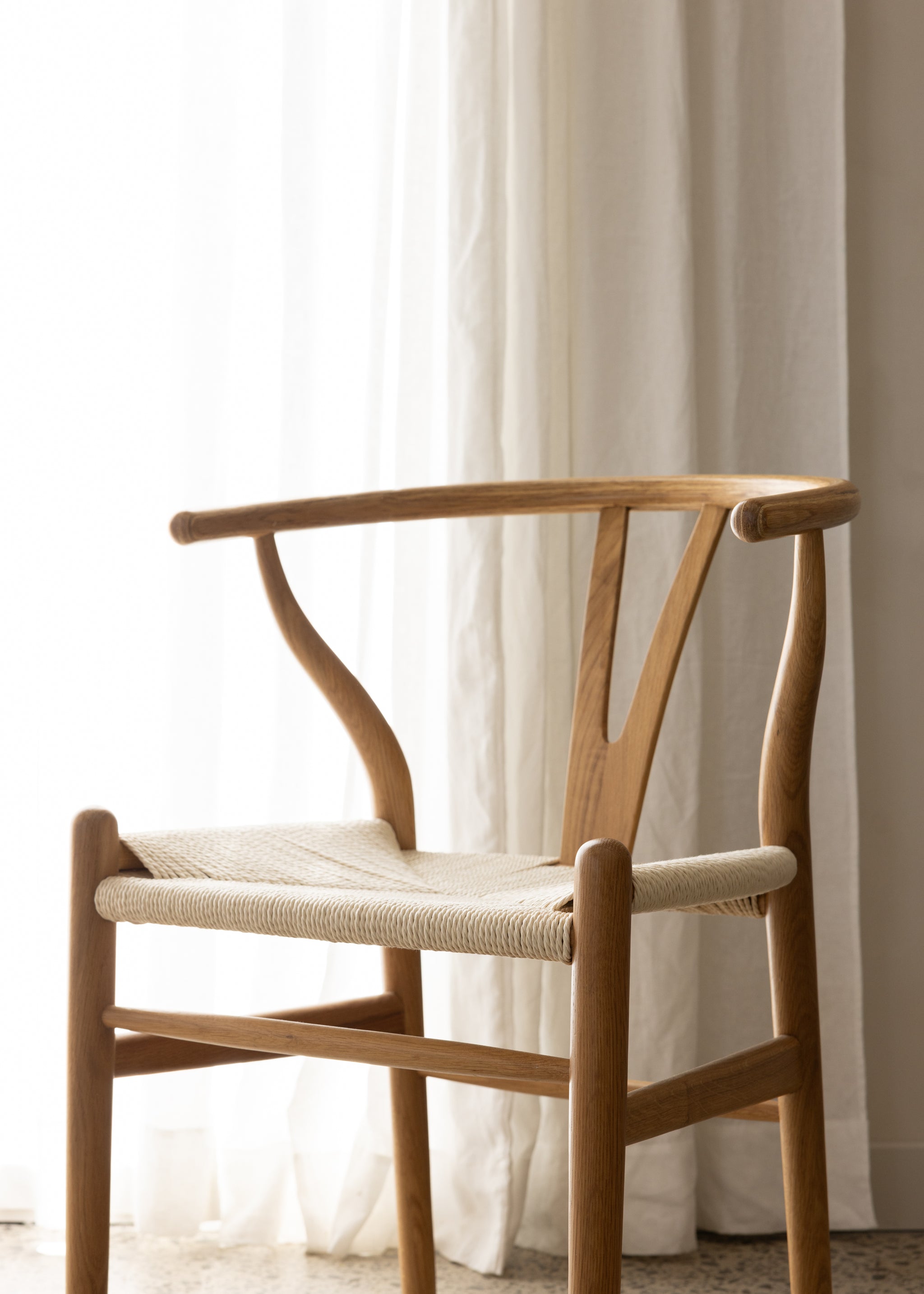 Wishbone Rope Chair in Oak Solid Timber Dining Furniture Kayu