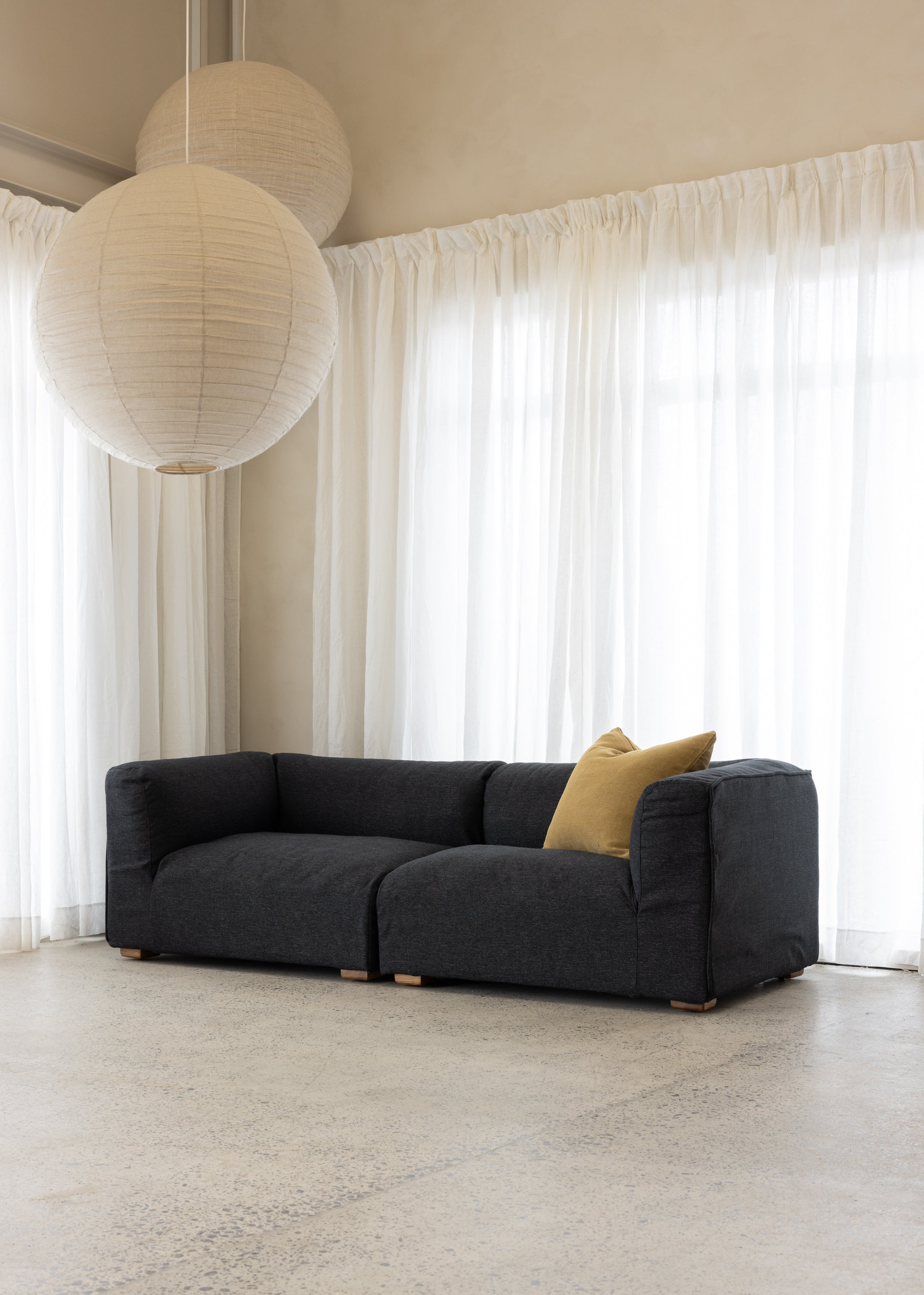 Plum Sofa 3 Seat / Santa Monica Smooth Black