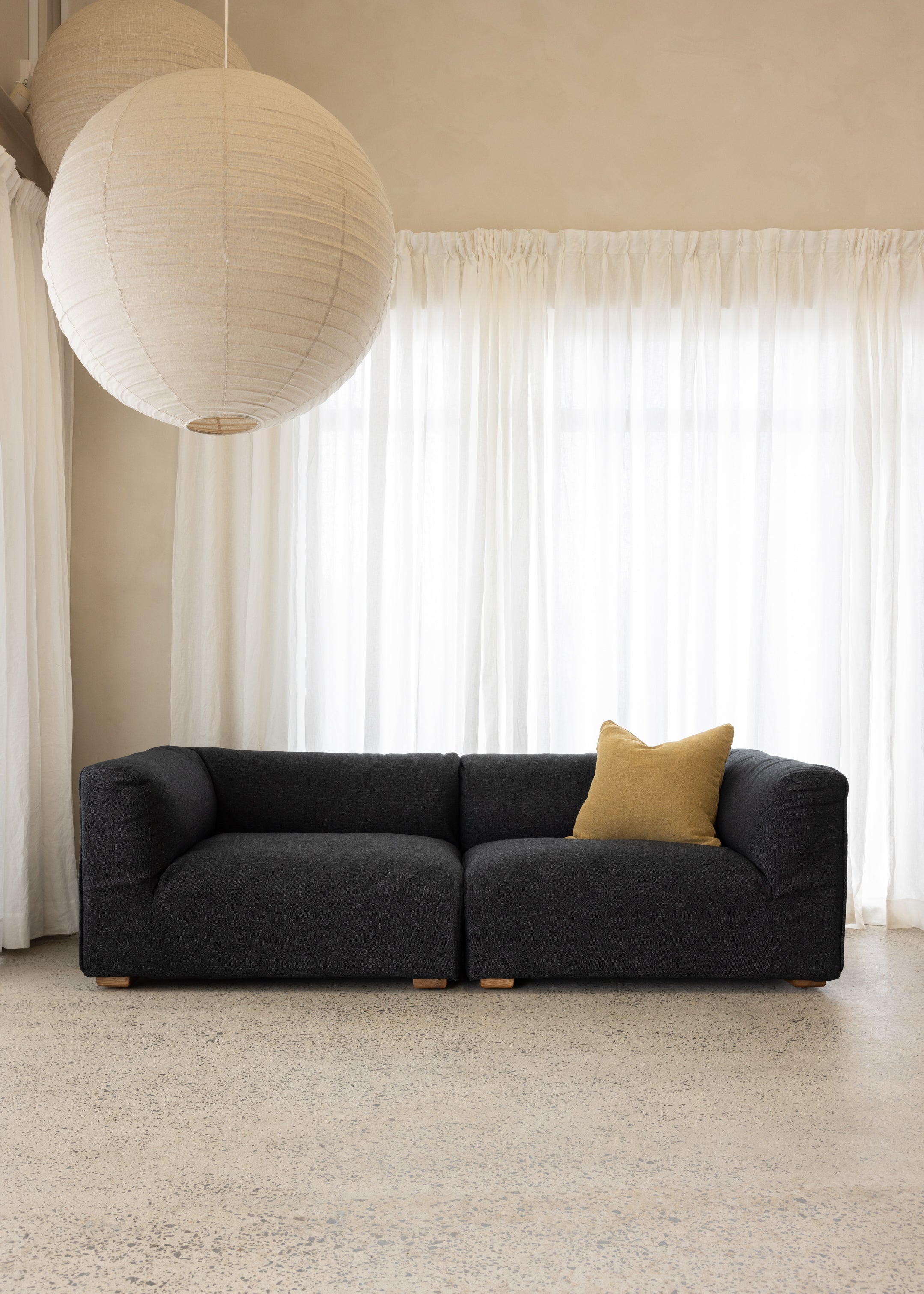 Plum Sofa 3 Seat / Santa Monica Smooth Black