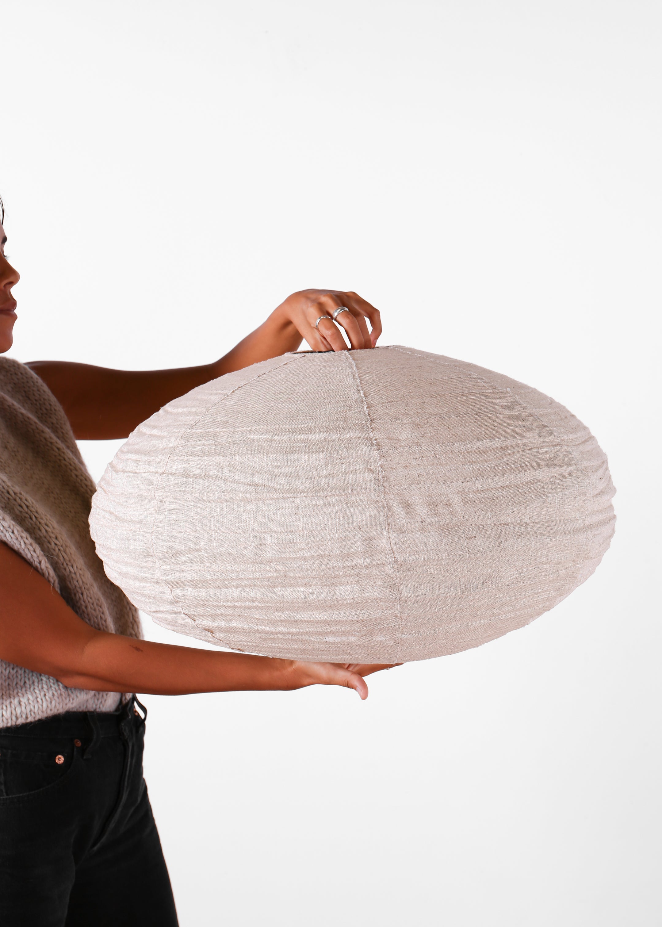 Oval Linen Lantern / Natural