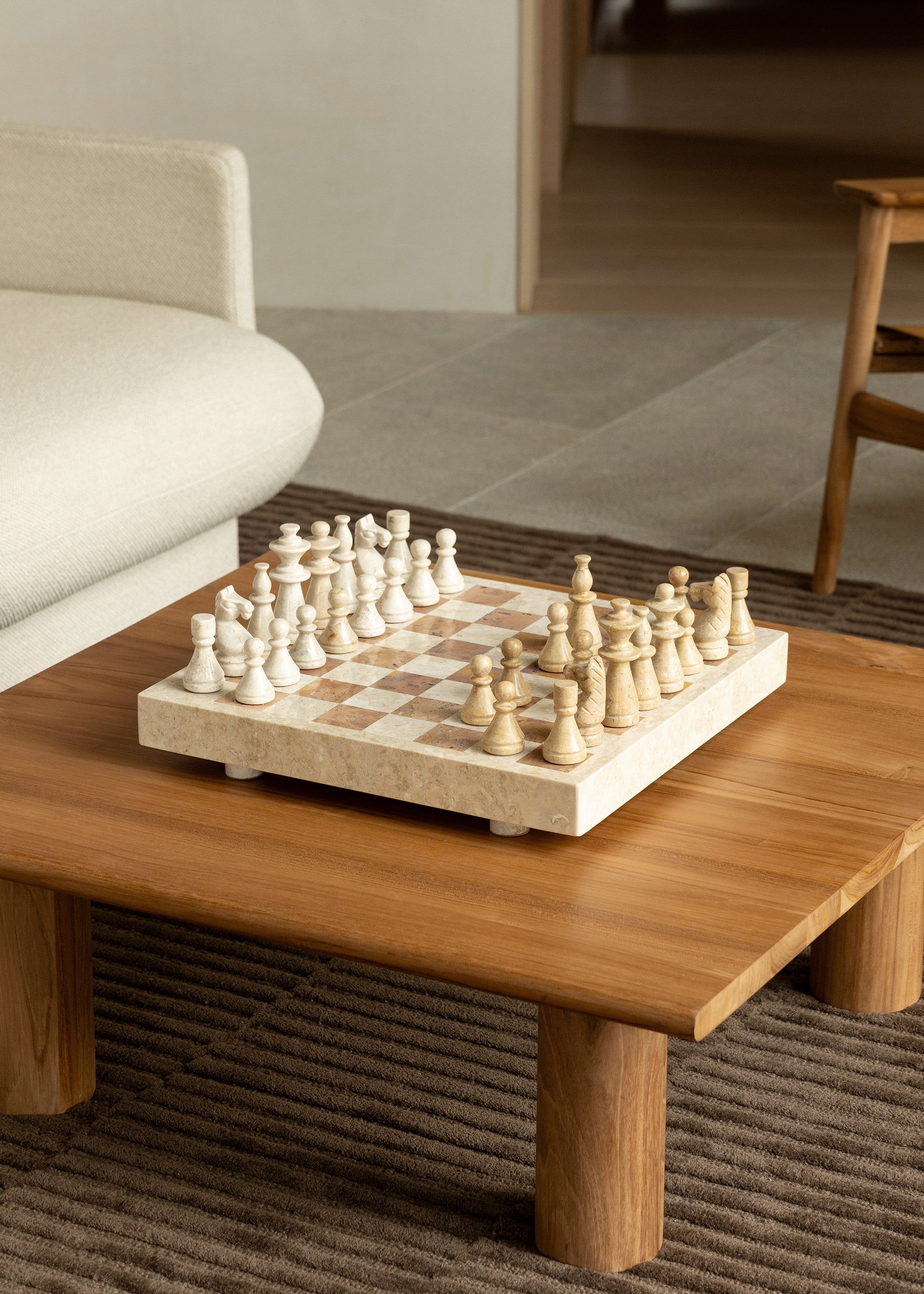 Maku Marble Chess Set / Cream and Terracotta