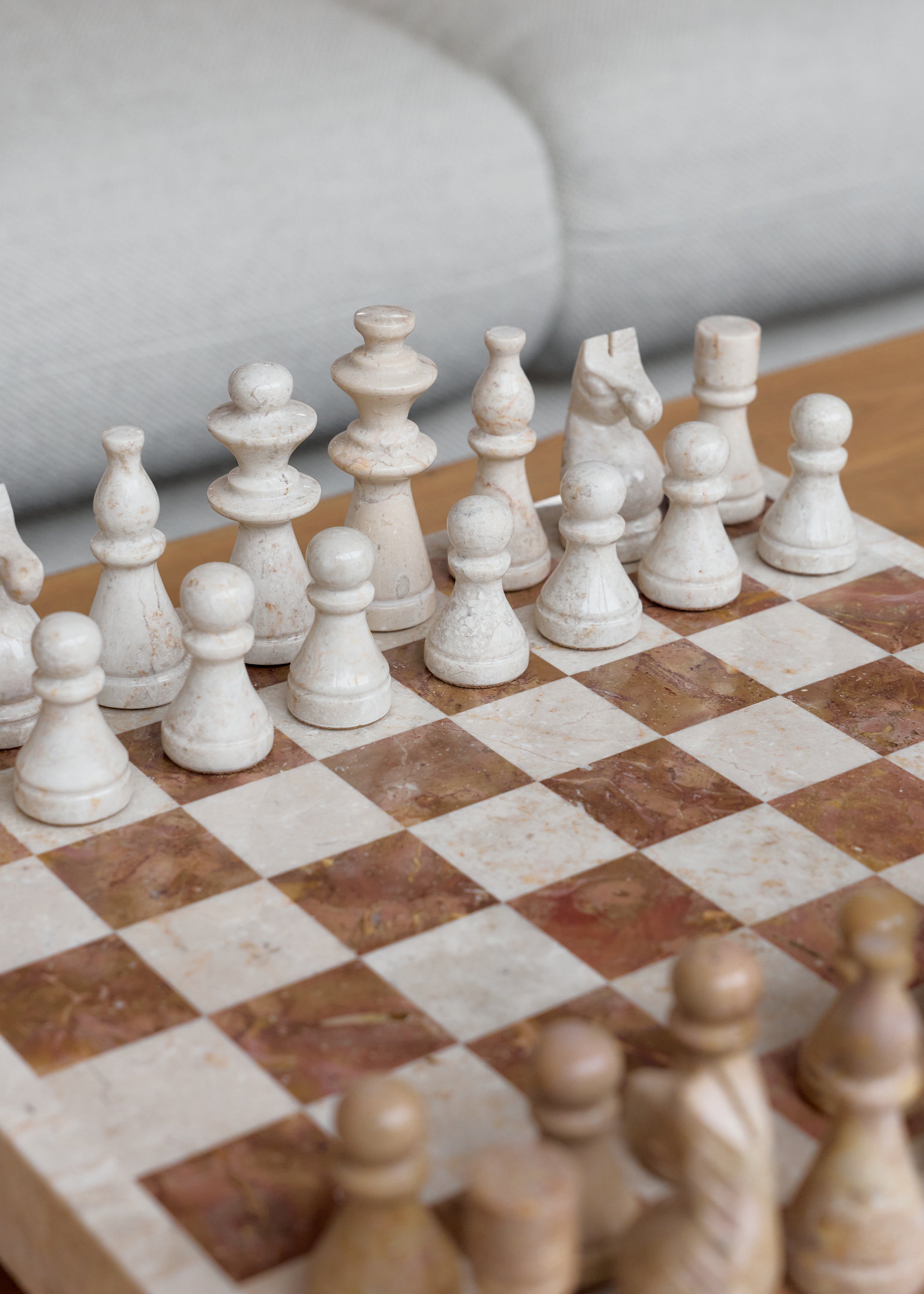 Maku Marble Chess Set / Cream and Terracotta