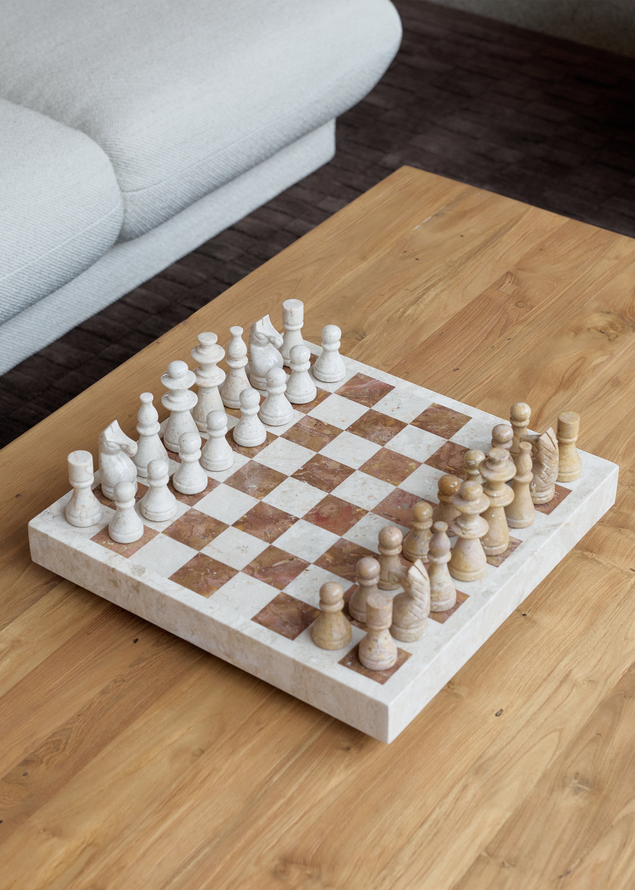 Maku Marble Chess Set / Cream and Terracotta