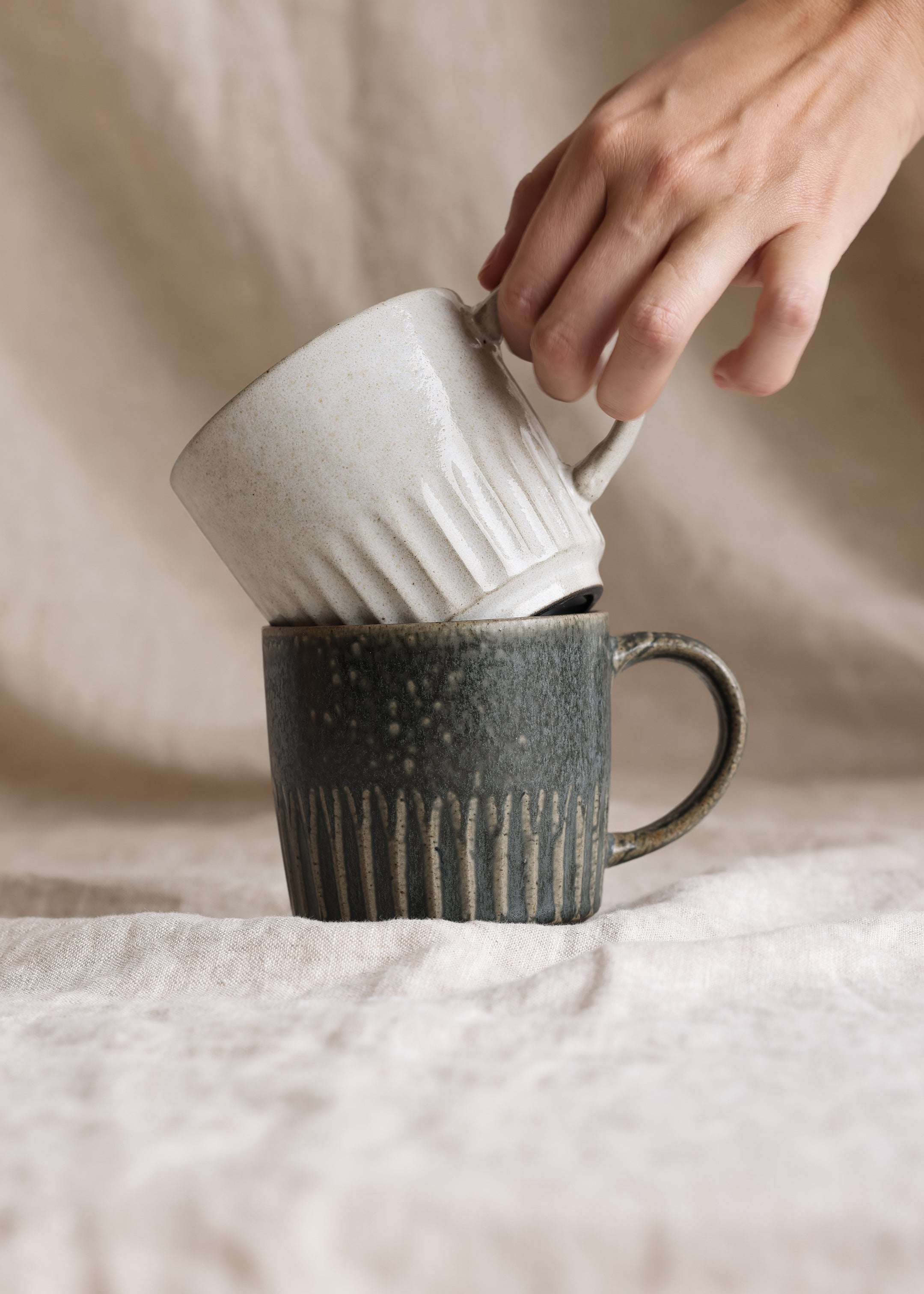 Stoneware Mug Ridges / Dark Green