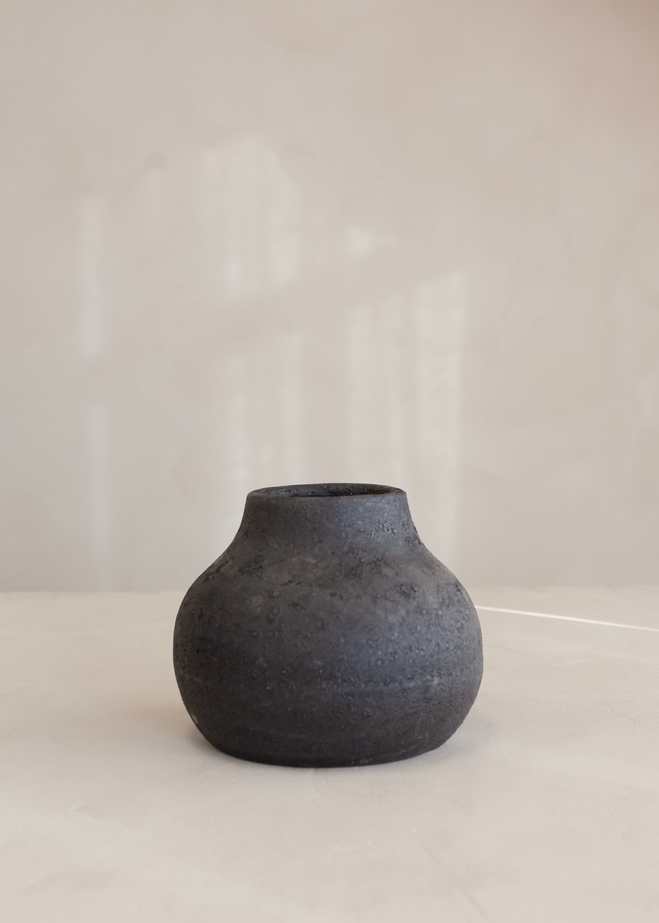 Earthenware Short Wide Mouth Vessel / Aged Black