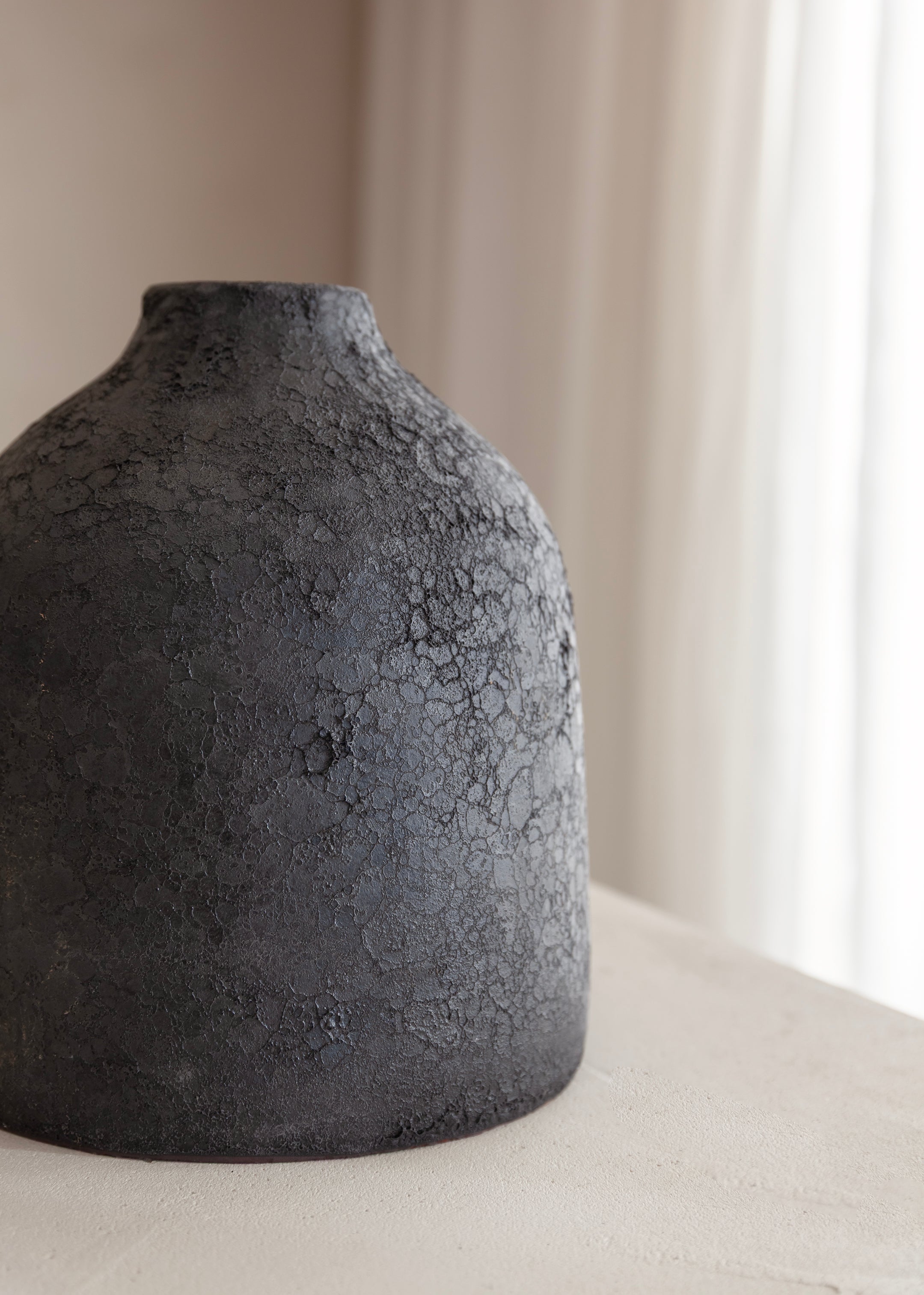 Earthenware Small Short Vessel / Aged Black
