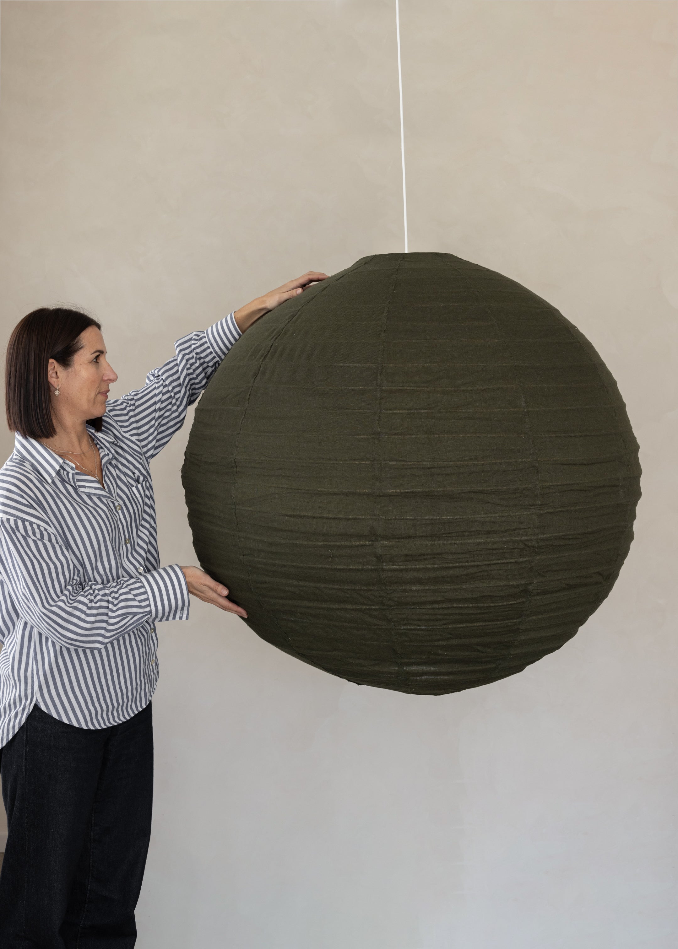 Globe Linen Lantern / Olive / 100cm