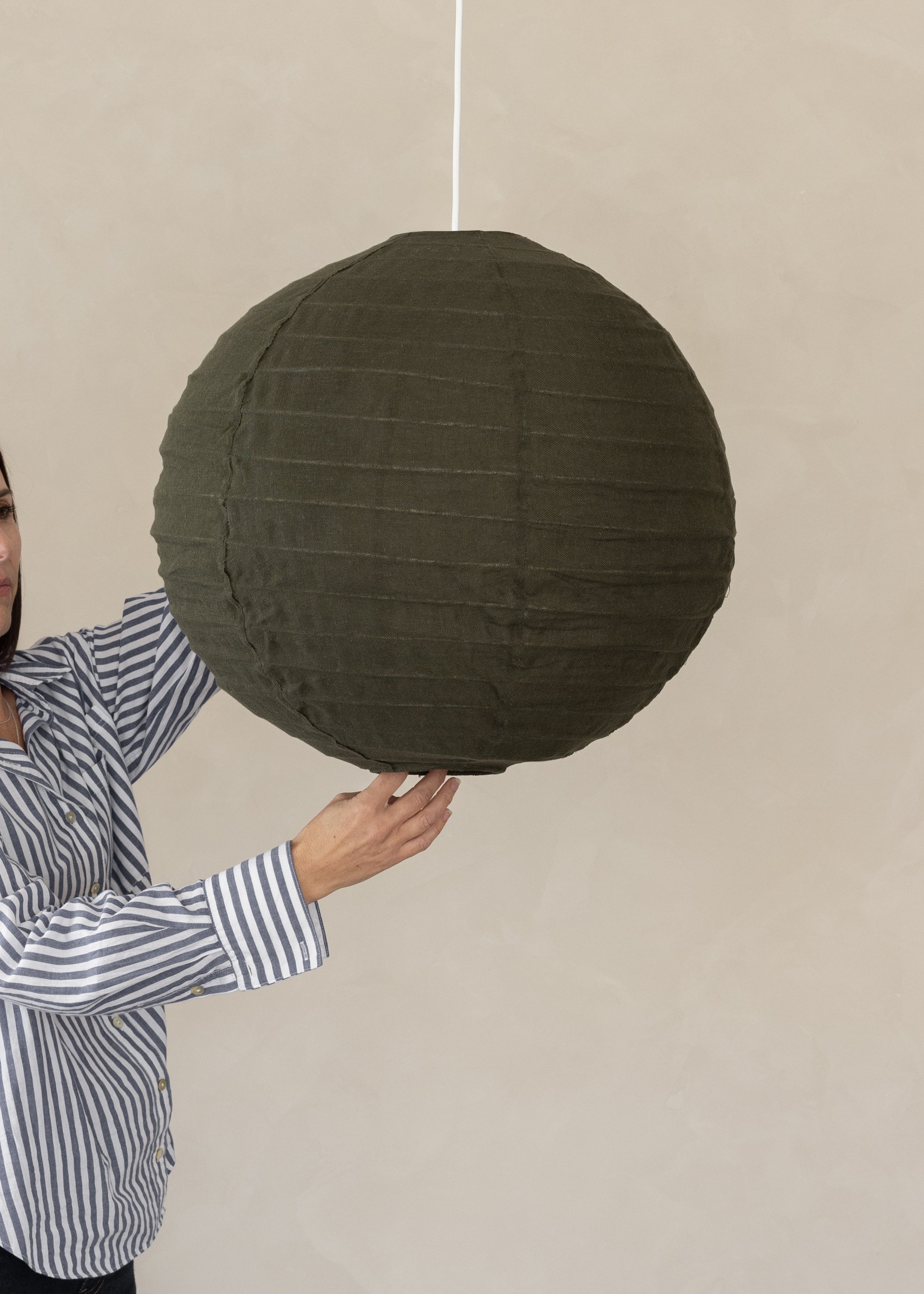 Globe Linen Lantern / Olive / 50cm