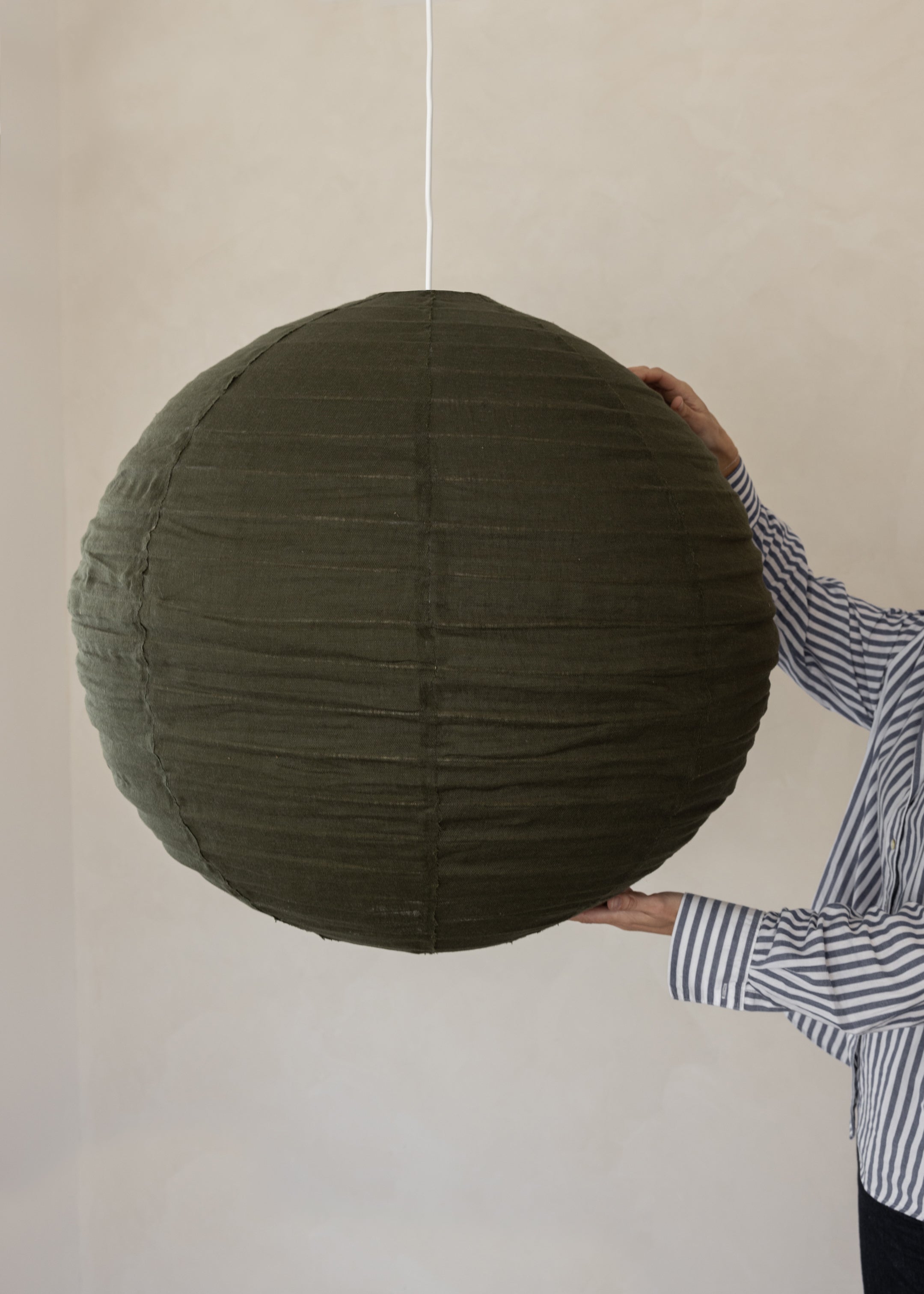 Globe Linen Lantern / Olive / 70cm