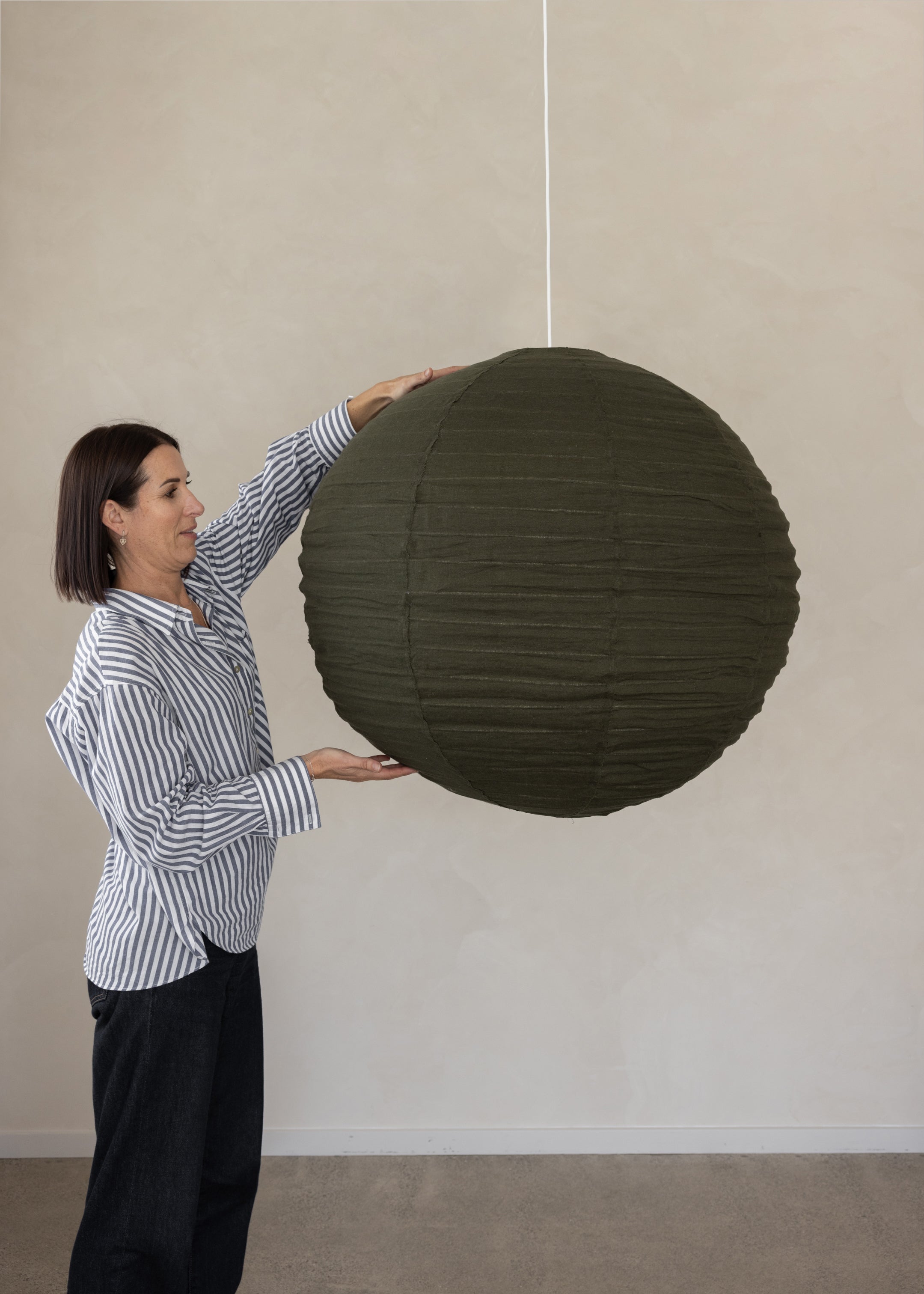 Globe Linen Lantern / Olive / 80cm