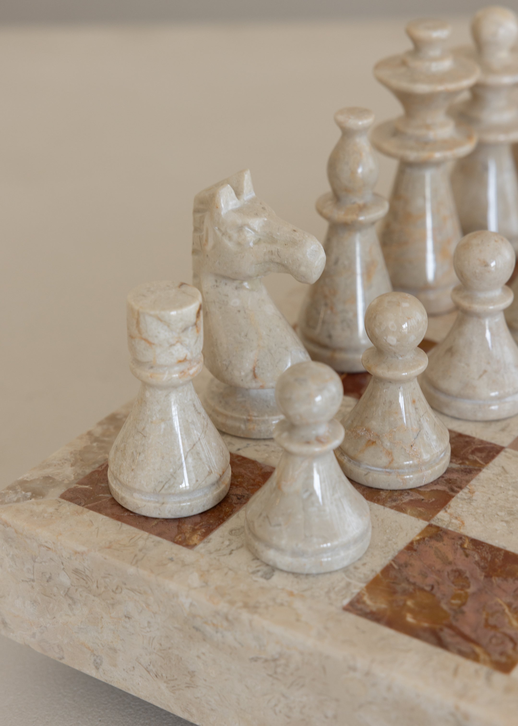 Maku Marble Chess Set / Cream and Terracotta