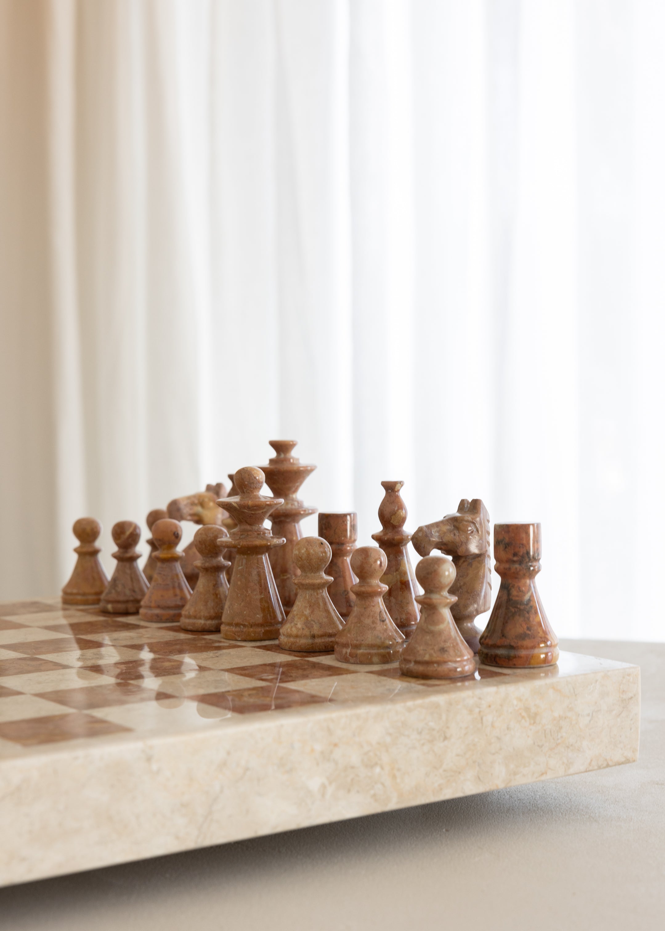 Maku Marble Chess Set / Cream and Terracotta