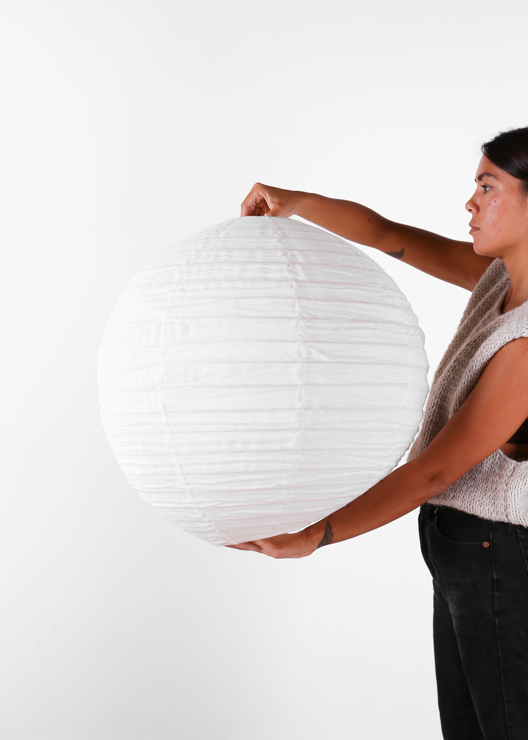 Globe Linen Lantern / Off  White