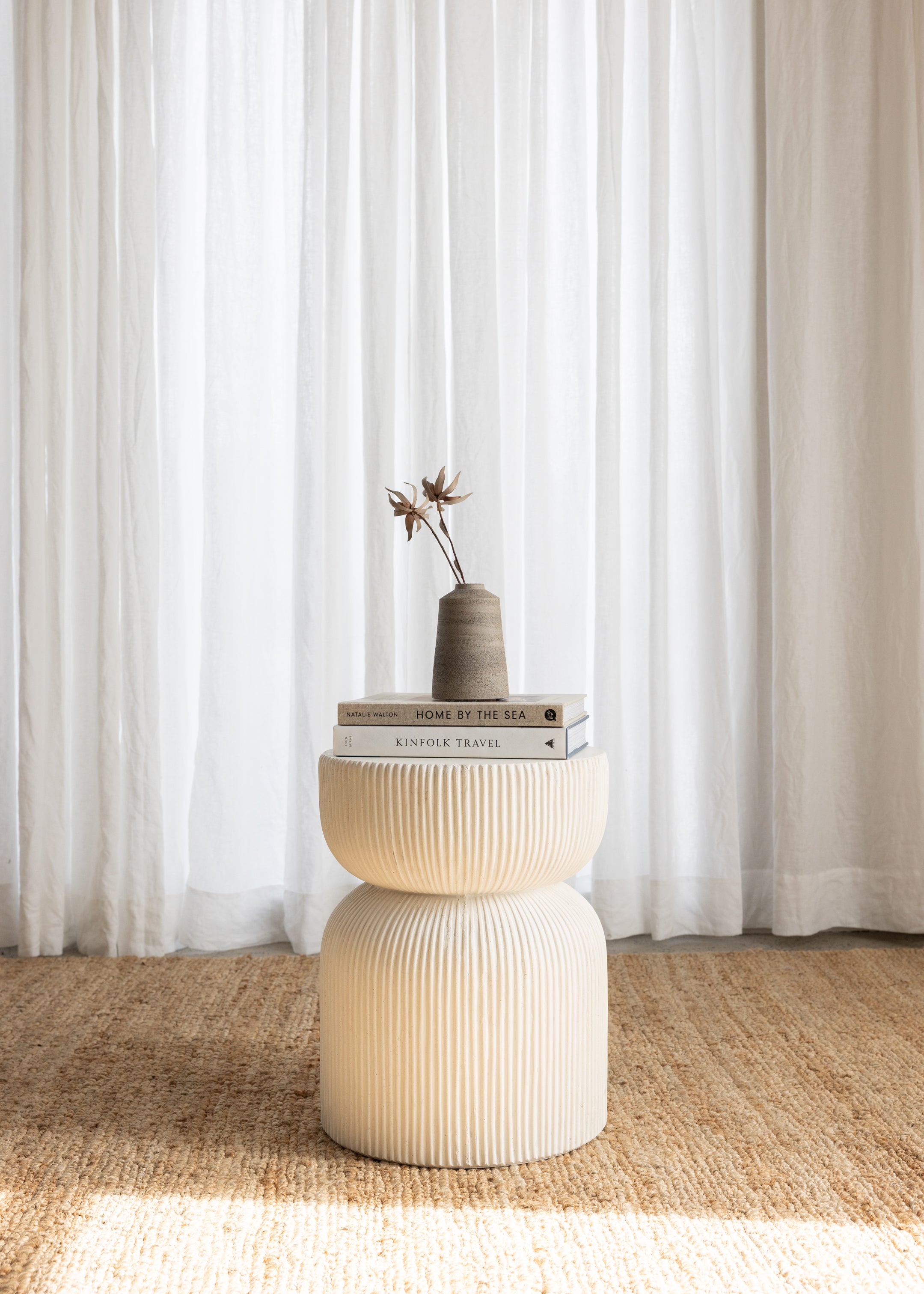 Fred Fluted Stone Stool / Bone