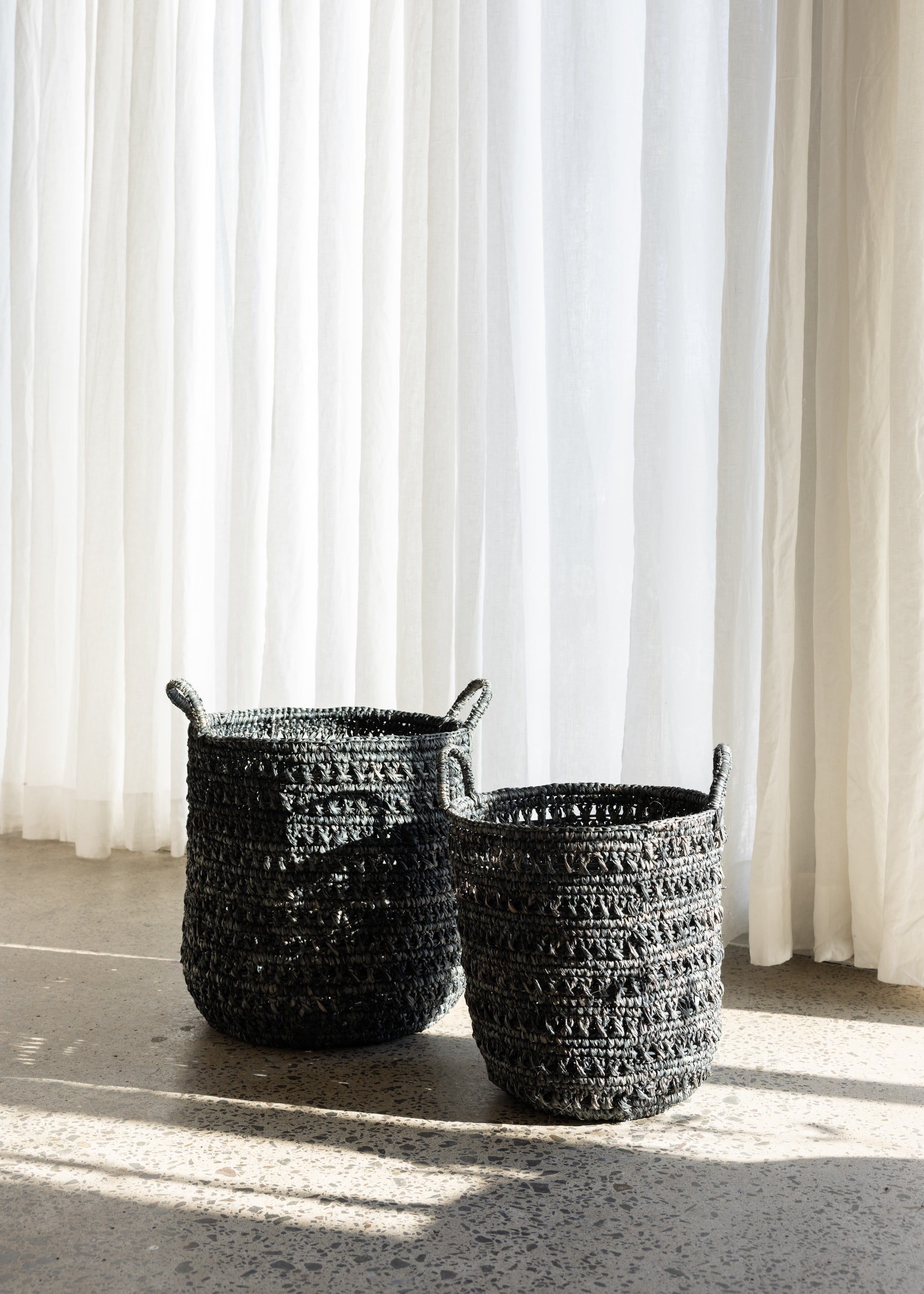 Ingrid Raffia Basket Set Of 2 / Charcoal