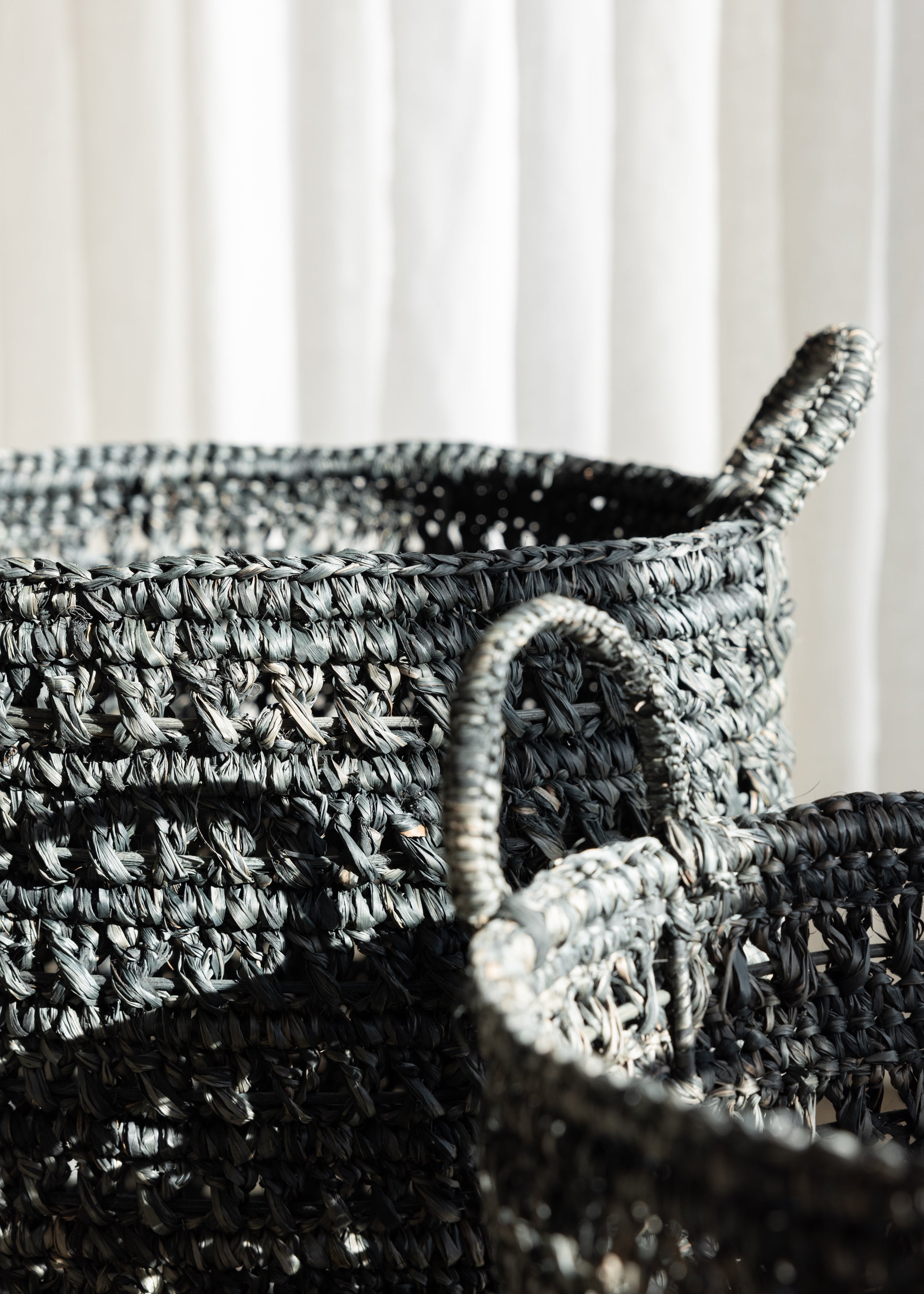 Ingrid Raffia Basket Set Of 2 / Charcoal