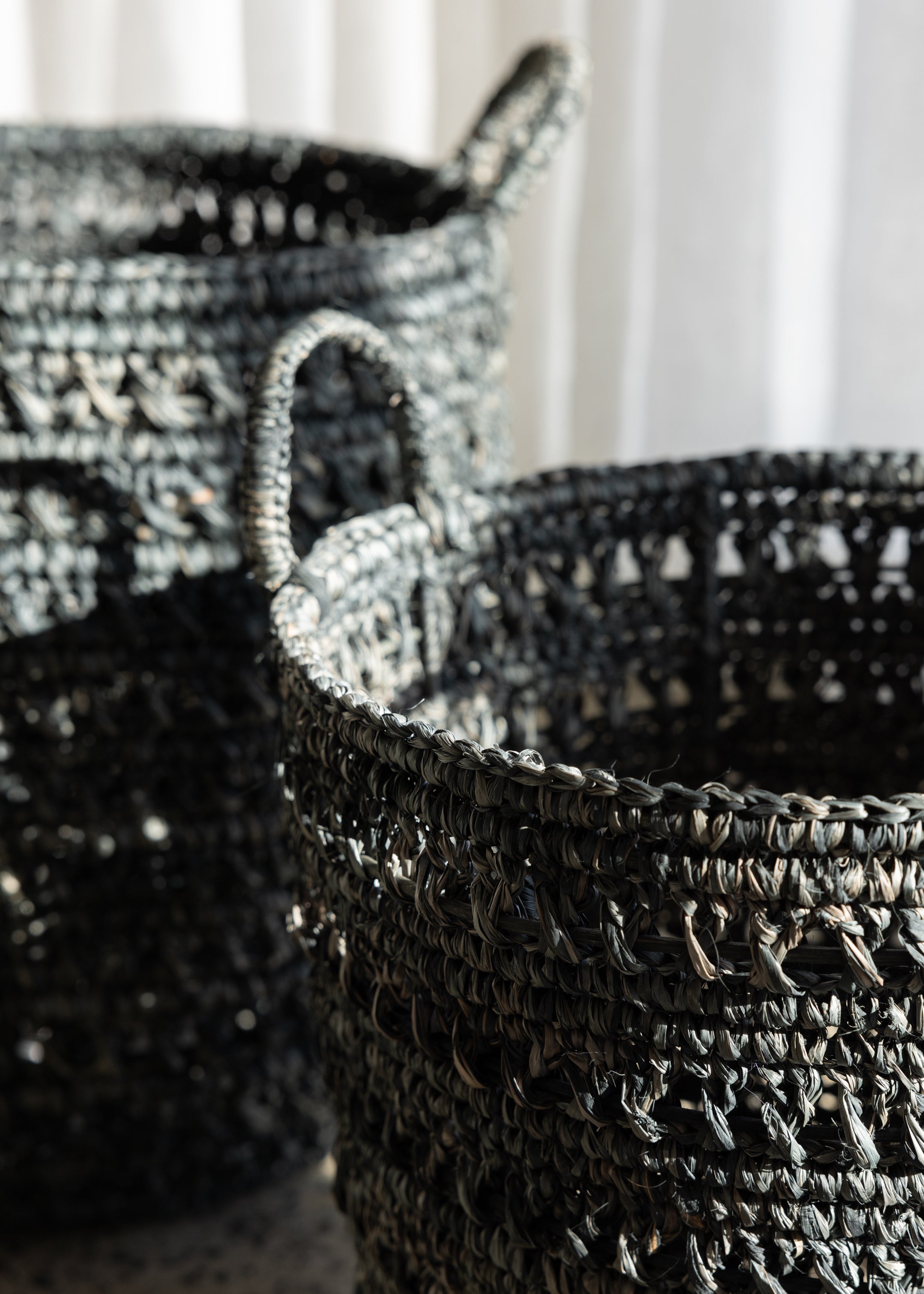 Ingrid Raffia Basket Set Of 2 / Charcoal