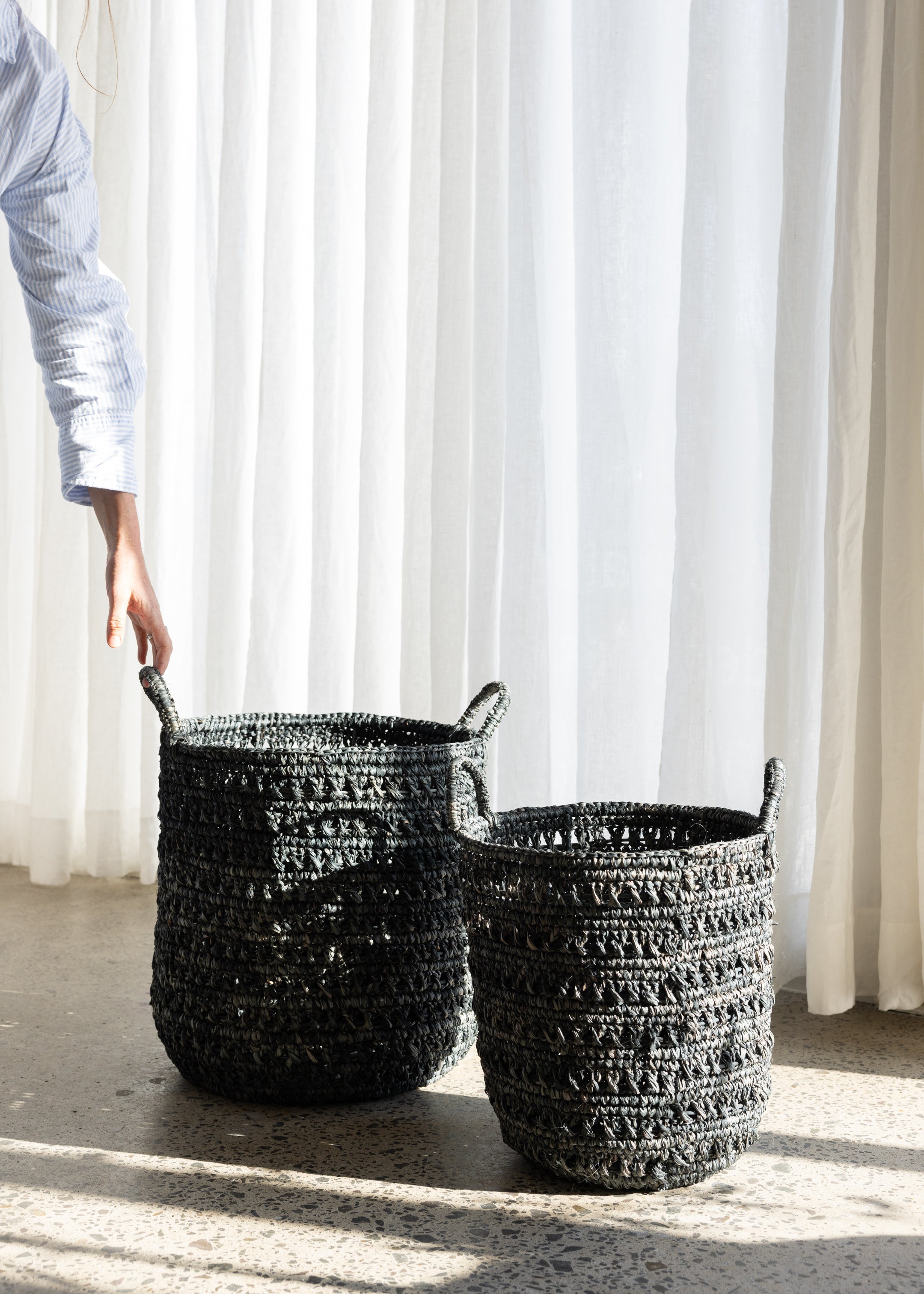 Ingrid Raffia Basket Set Of 2 / Charcoal