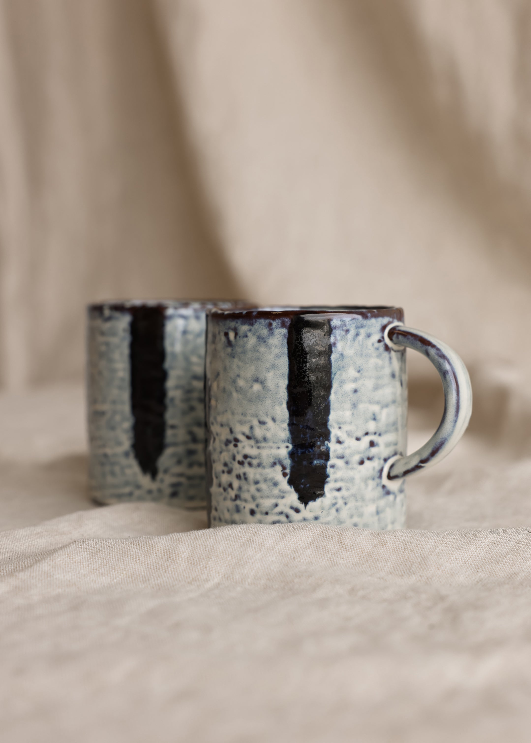 Stoneware Mug Stripes / White And Blue