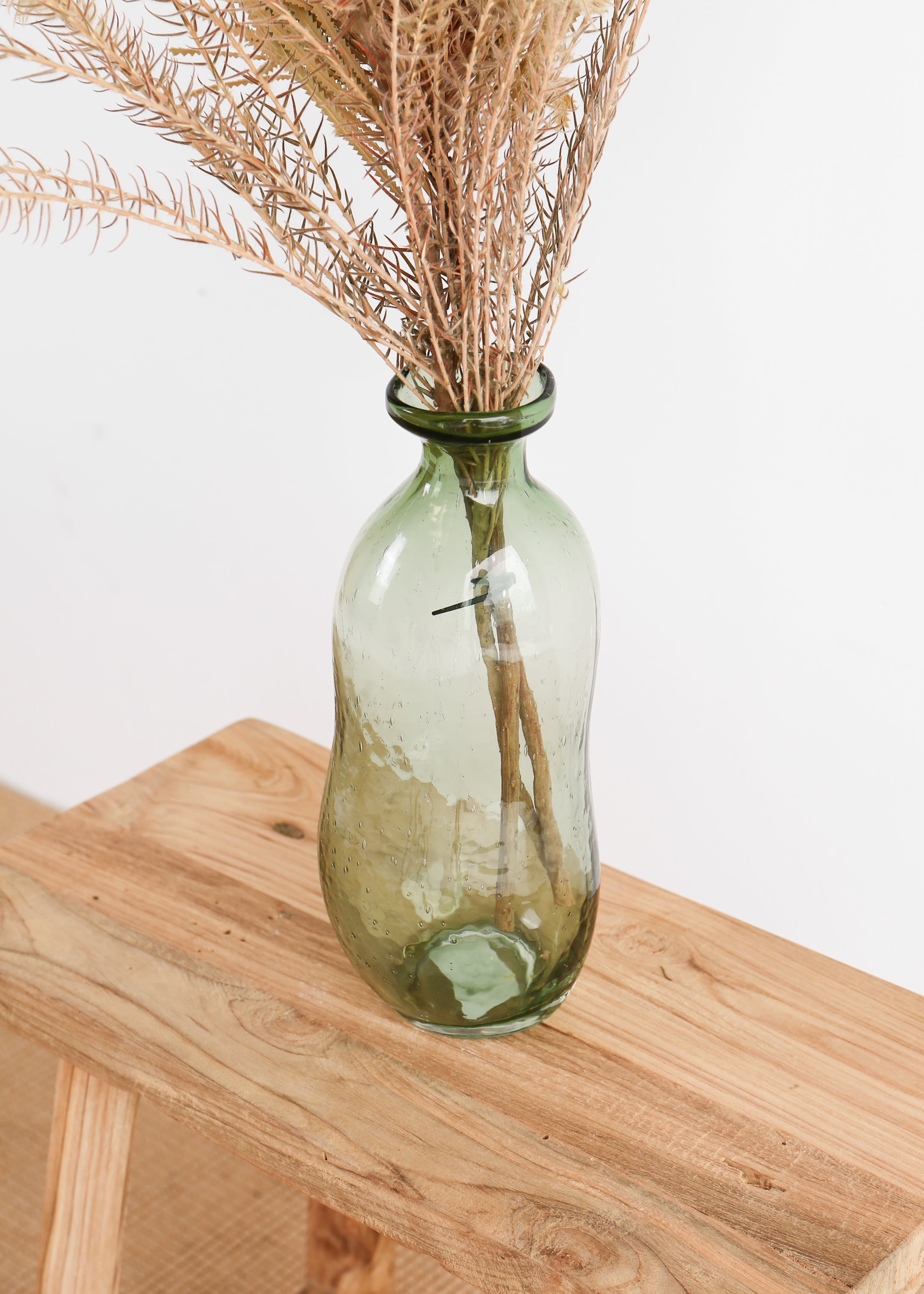 Tall Organic Bottle Vase / Green