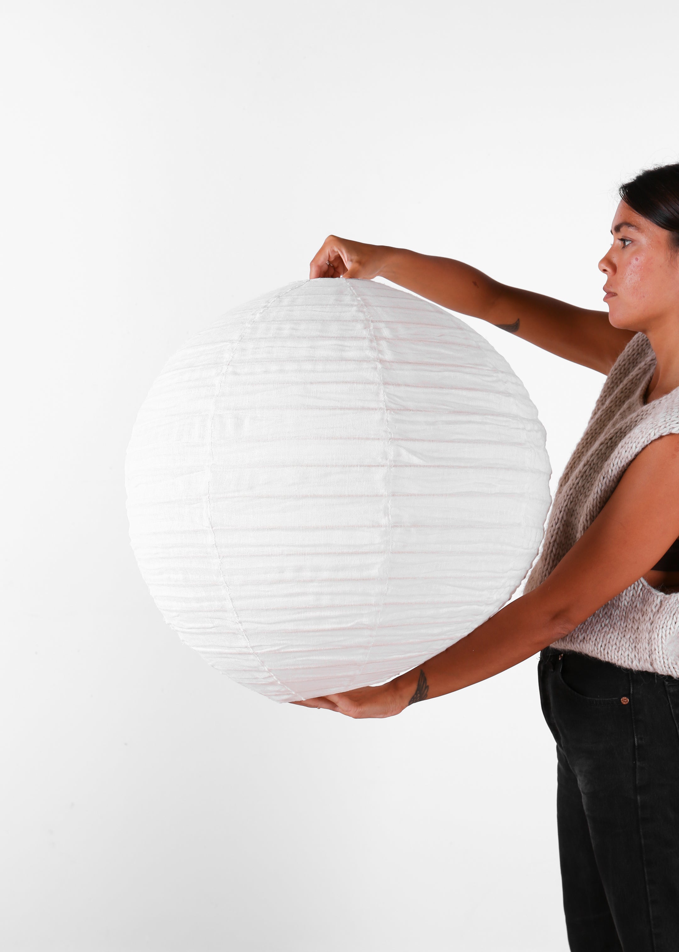 Globe Linen Lantern / Off  White / 70cm