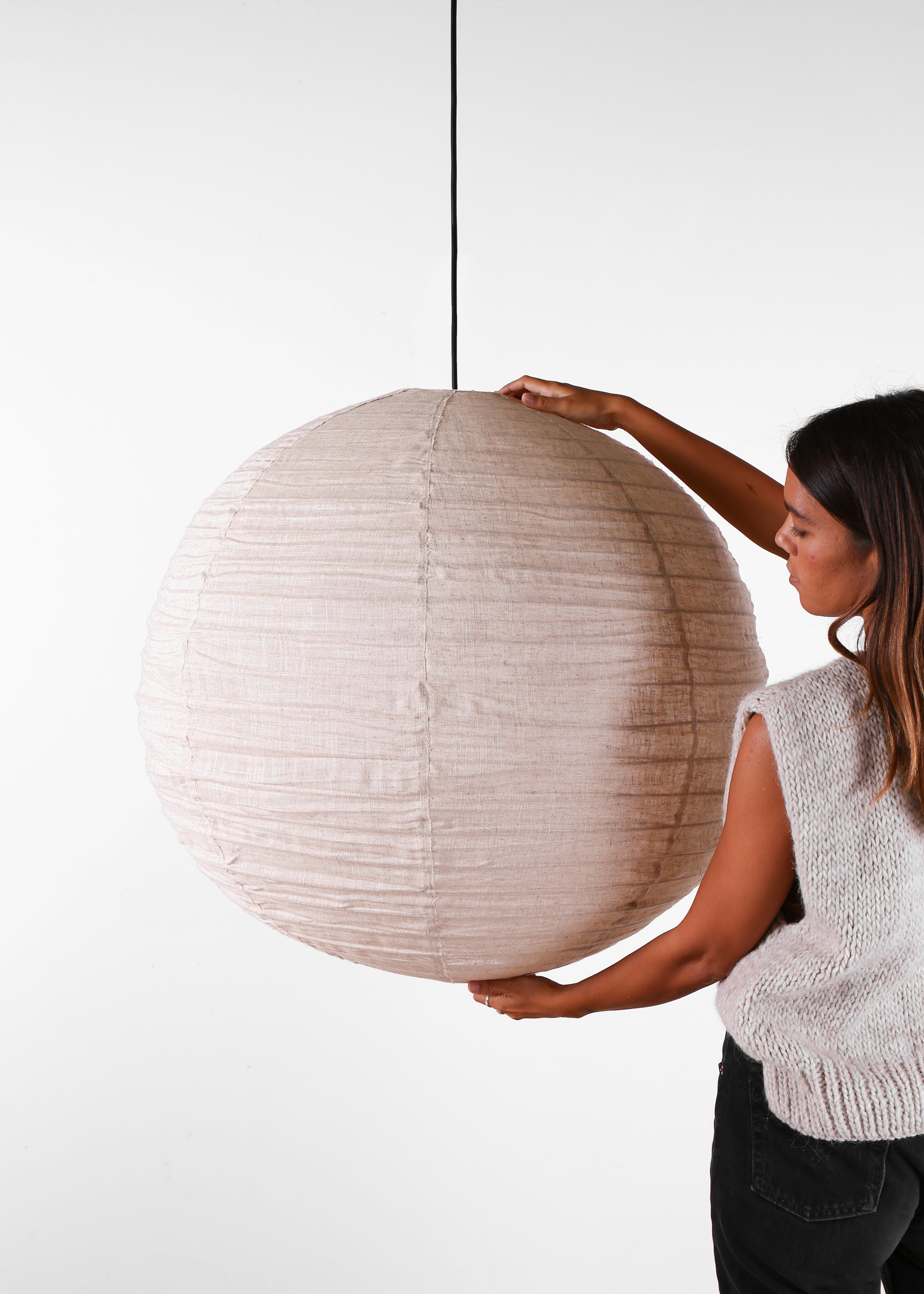 Globe Linen Lantern / Natural / 60cm