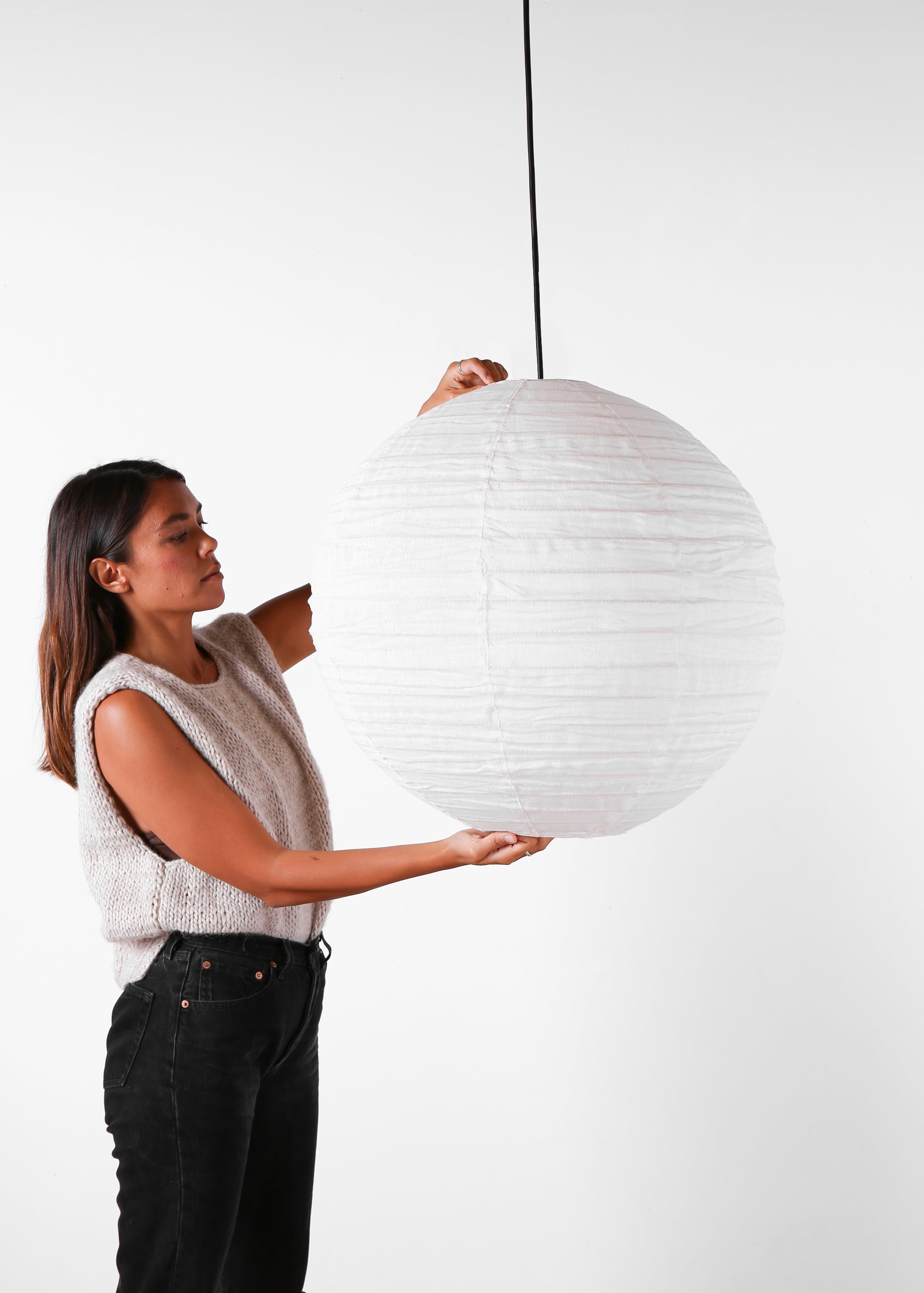 Globe Linen Lantern / Off  White / 60cm