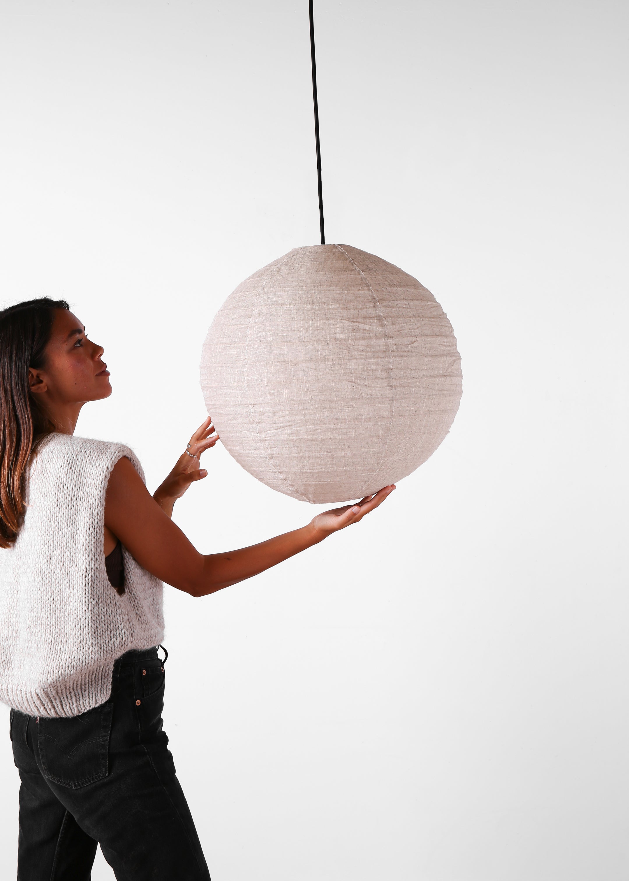 Globe Linen Lantern / Natural / 50cm